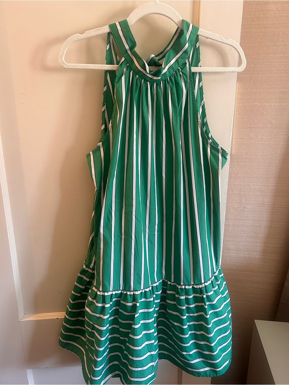 Christian Lacroix Green and White Striped Halter Mini Dress - Picture 2 of 4